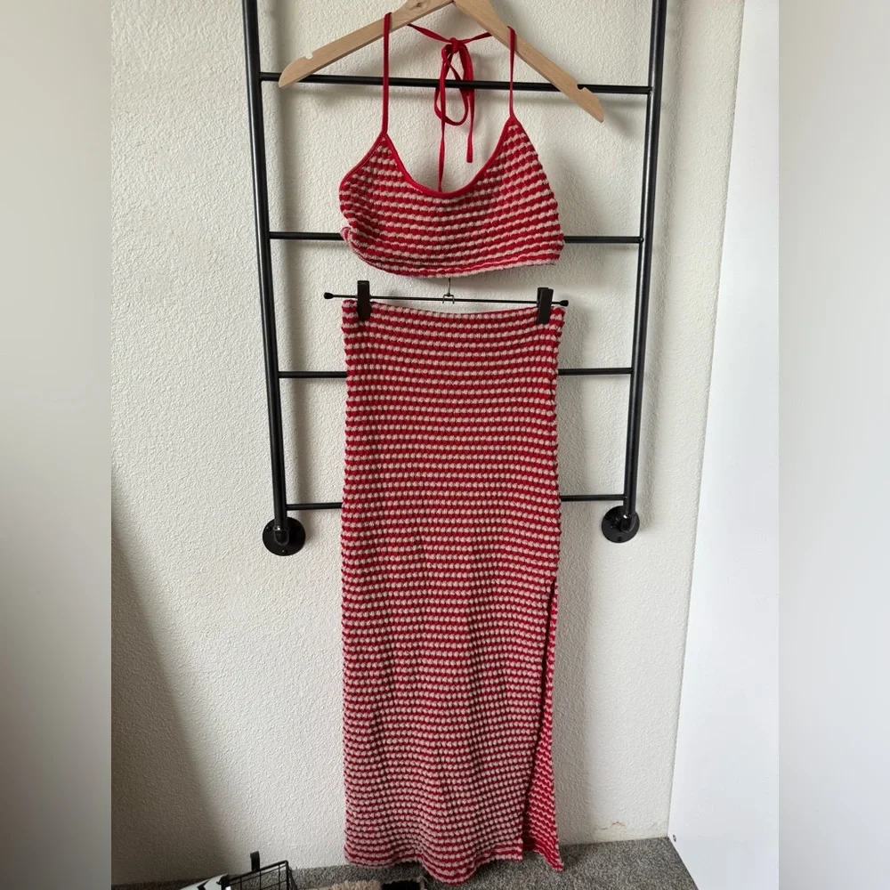 Free People Red and White Striped Maxi Skirt and Tank SET - Picture 2 of 8